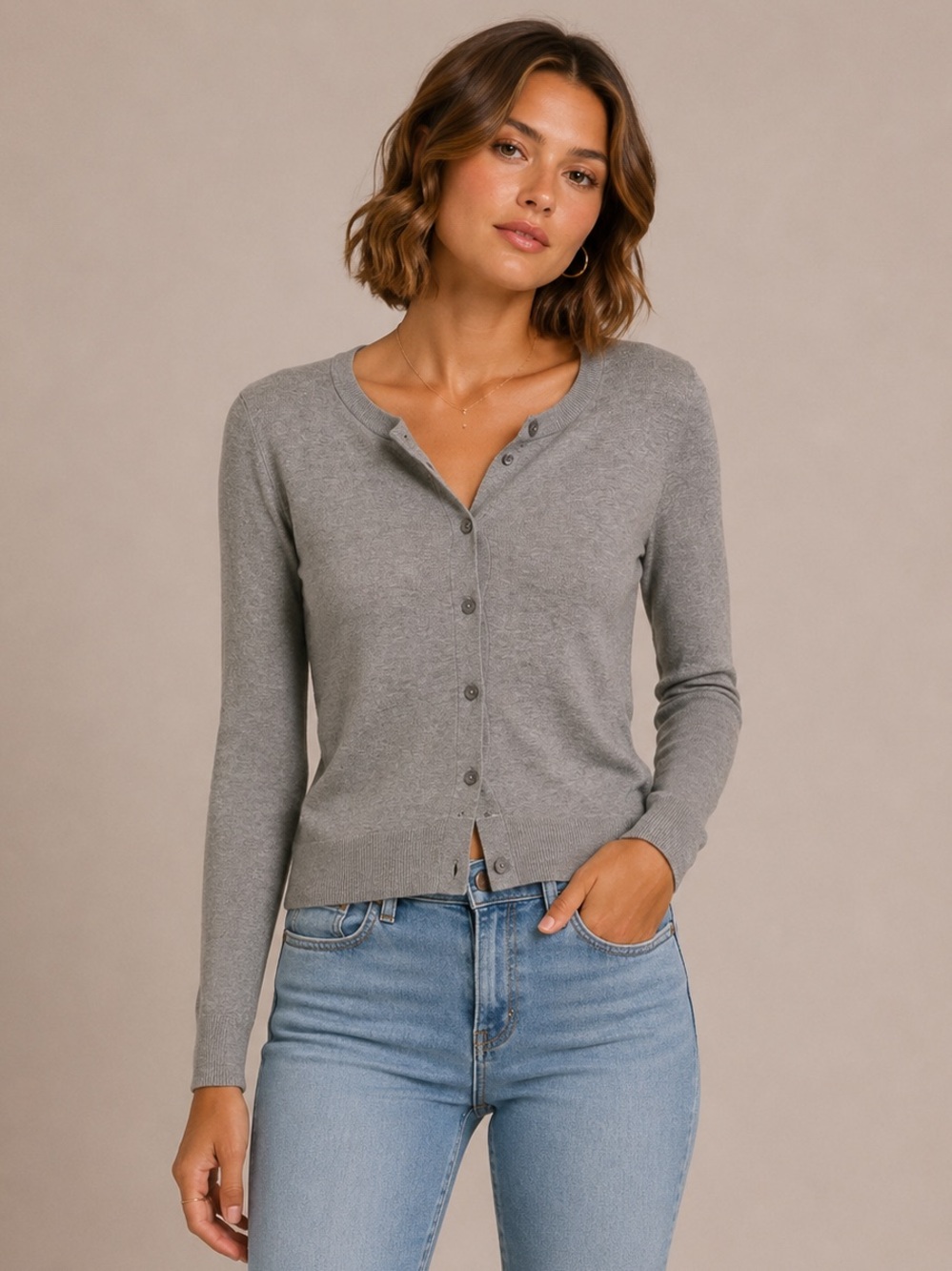 Amazon Essentials Gray Cardigan Sweater V-Neck Lightweight